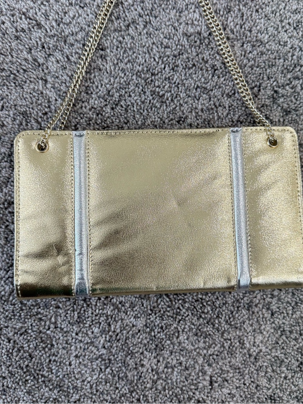 Vintage WALBORG Gold Silver Shiny Snap Close Chain Strap Clutch Made In HongKong